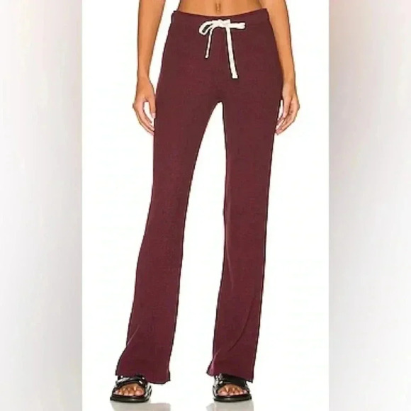 Monrow Pants - MONROW Brushed Rib Straight Sweat in Merlot
